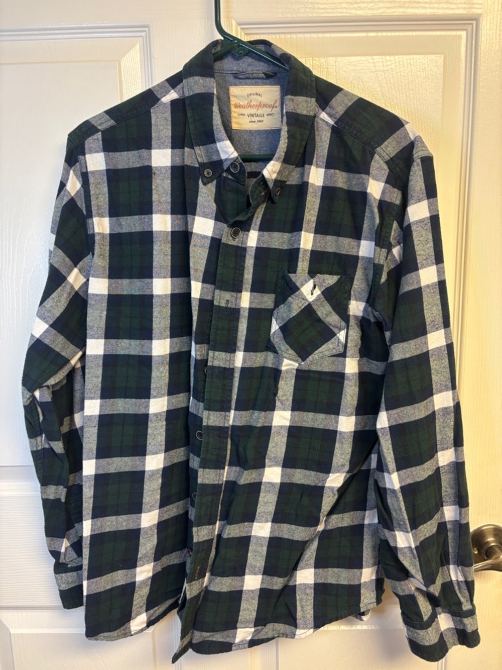 Weatherproof Men's Dark Green, Black & White Plaid Button-Down Shirt